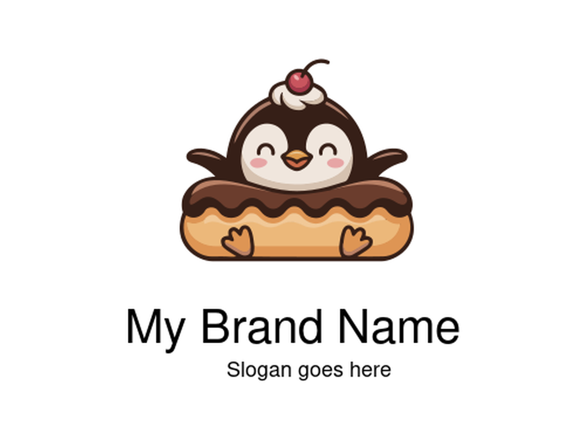 Cute Penguin on Pastry with Cherry Logo Design for Fun Bakery and Dessert Brands